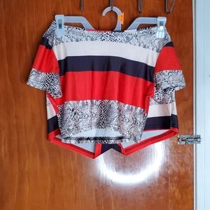 2 Piece Snake Skin & Red Short Set